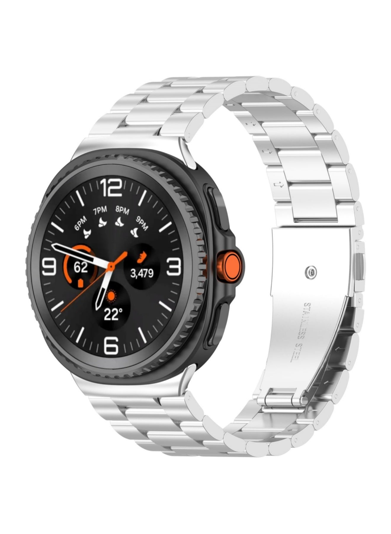 Compare Metal Strap Compatible with Samsung Galaxy Watch 8 Classic 46mm Bands, One Click Stylish Business Stainless Steel Band for Galaxy Watch 8 40mm 44mm No Gap Wristbands Men Women Silver at KSA Price