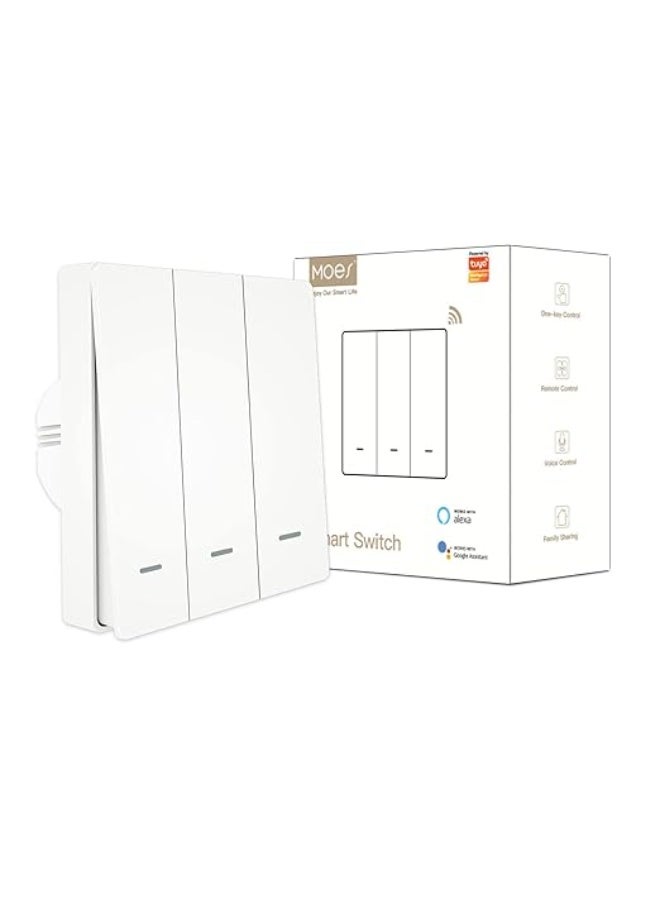 Compare Smart Life Zigbee Push Piano Switch – 3 Gang White | Neutral & NoNeutral Compatible, MultiControl Association, Tuya Zigbee Hub Required at KSA Price