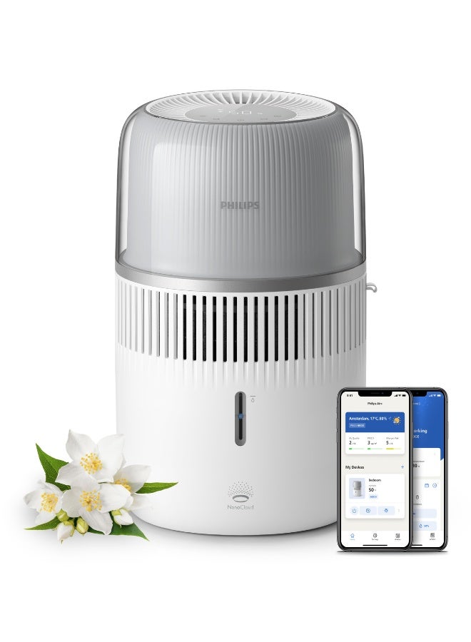 Compare Philips Air Humidifier, For Rooms Up To 56m², 400mlh Humidification Rate | 5000 Series, Connected to Air+ App, Smart Sensor, Ambient Lighting, Possibility To Add Essential Oil, White, HU571000 HU571000 White, silver at KSA Price