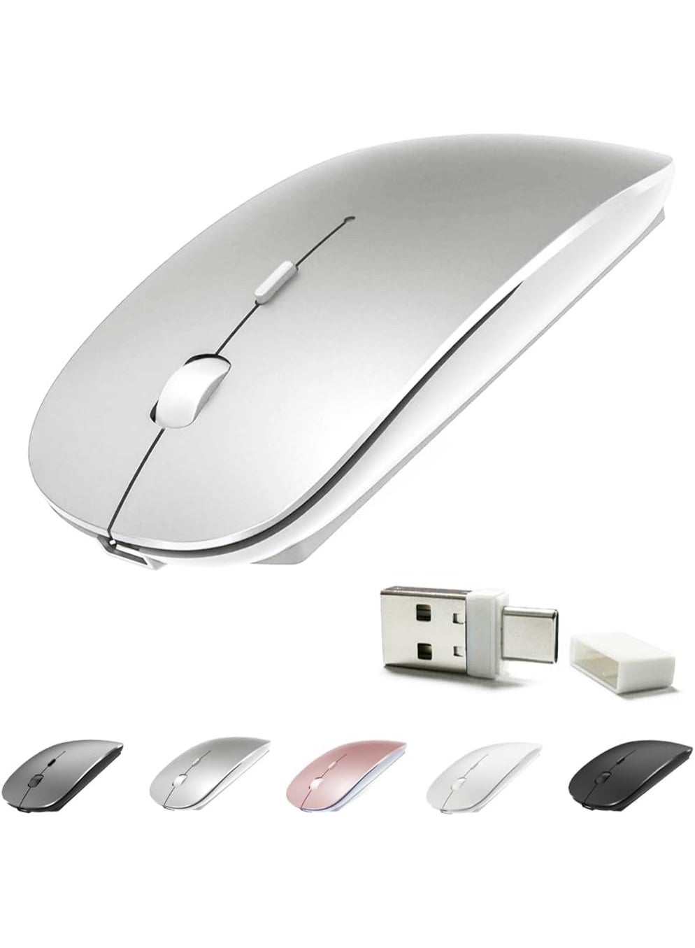 Compare 4 Modes Rechargeable Bluetooth Mouse BT3.05.2+USB2.4GTypeC,Wireless Mouse for MacBook proMacBook airLaptopiMacipadNotebookpc BTUSBC Silver at KSA Price