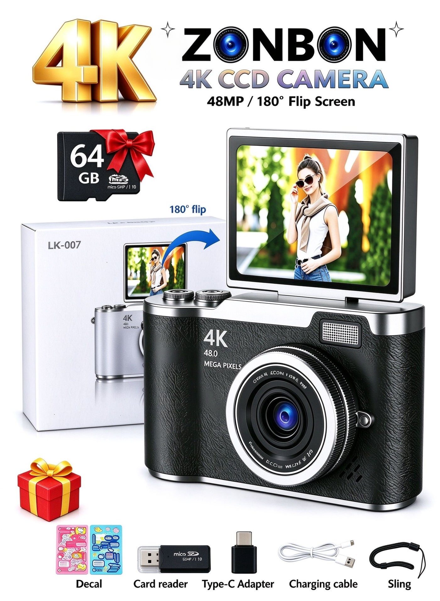 4k CCD Digital Zoom Student Digital Camera 48MP Portable…