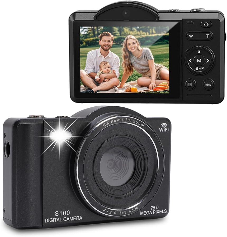 Vbestlife 4K 75MP WiFi Digital Camera Dual Lens…