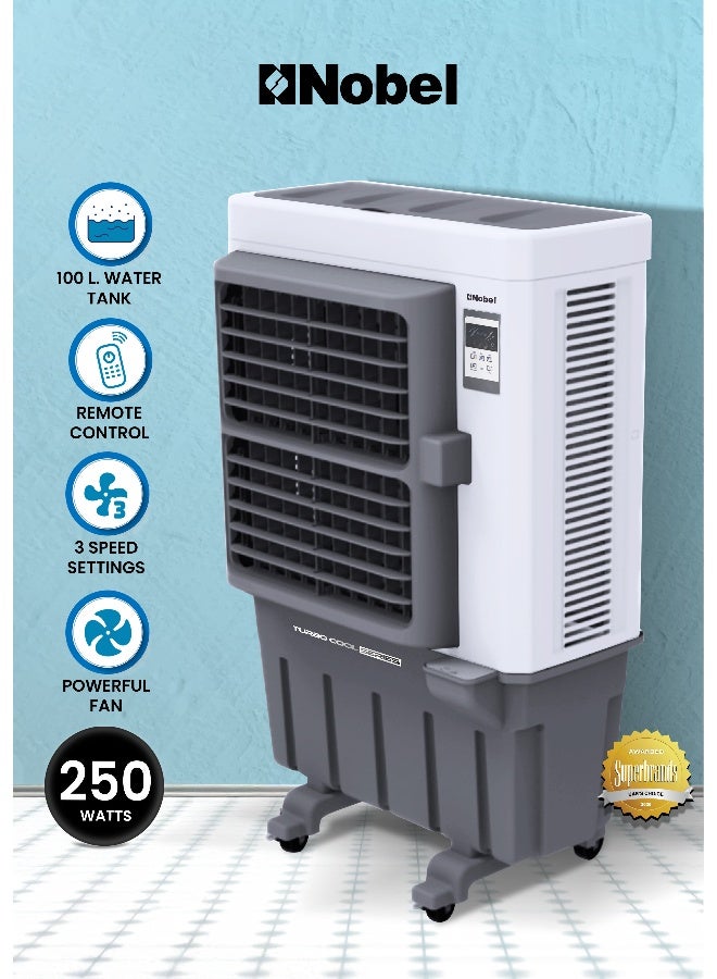 Compare Air Cooler, 10LHr Water Consumption, BS Plug, 220V~50Hz, 200W Rated Power, Copper Motor  100L Water Tank, Remote Control  18000m³hr Airflow Rate, High Capacity Cooling Solution 100 L NAC1000R Grey at KSA Price