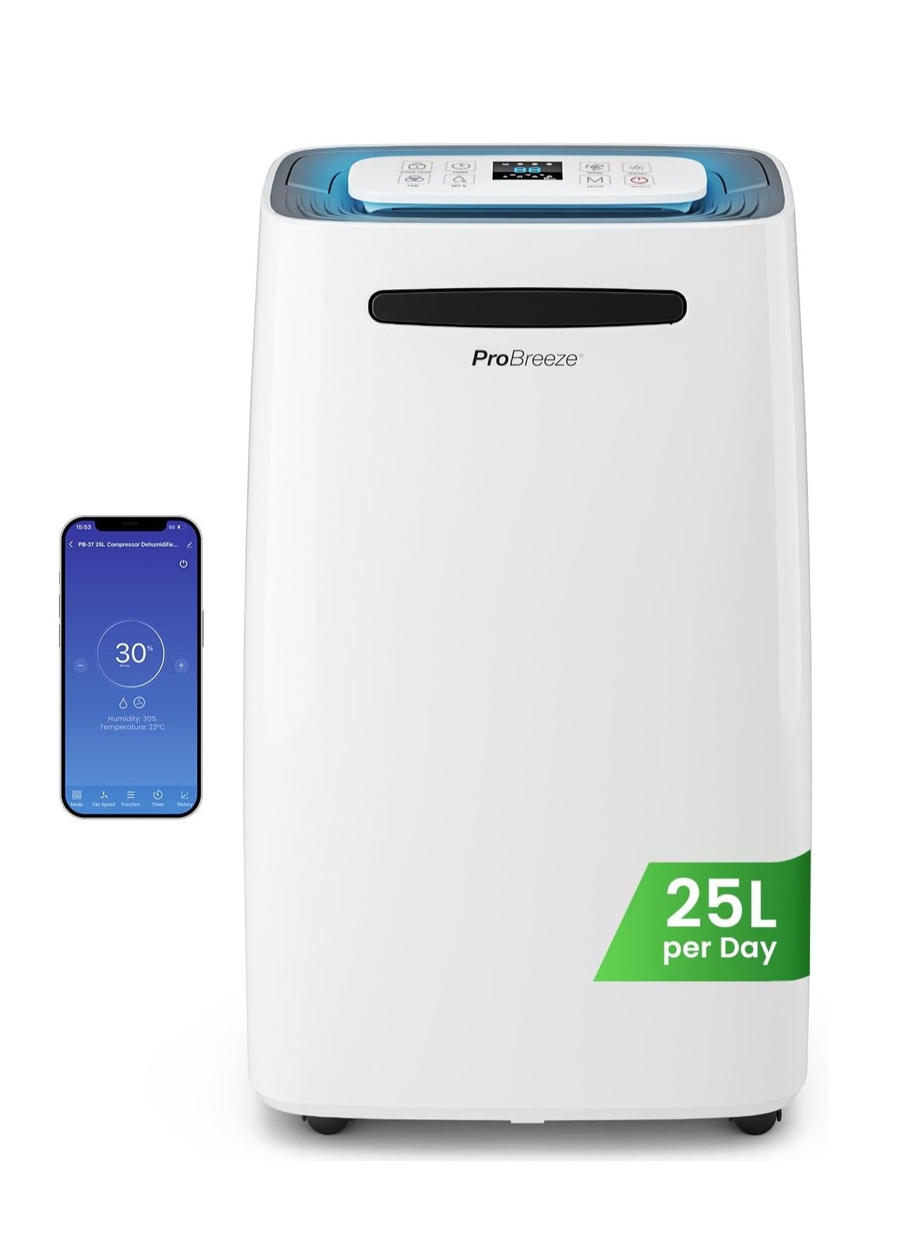 Compare 25L Day Smart Dehumidifier with Digital Humidity Display, WiFi, Sleep Mode, Continuous Drainage, Laundry Drying and 24 Hour Timer, Ideal for Damp and Condensation at KSA Price