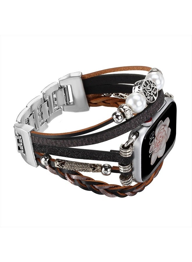 Compare Leather Wrap Bracelet Compatible with Apple Watch Band 49mm 45mm 44mm 42mm Women, Boho Watch Band Jewelry Replacement Strap Leather Wristband for iWatch Series 7654321SE at KSA Price
