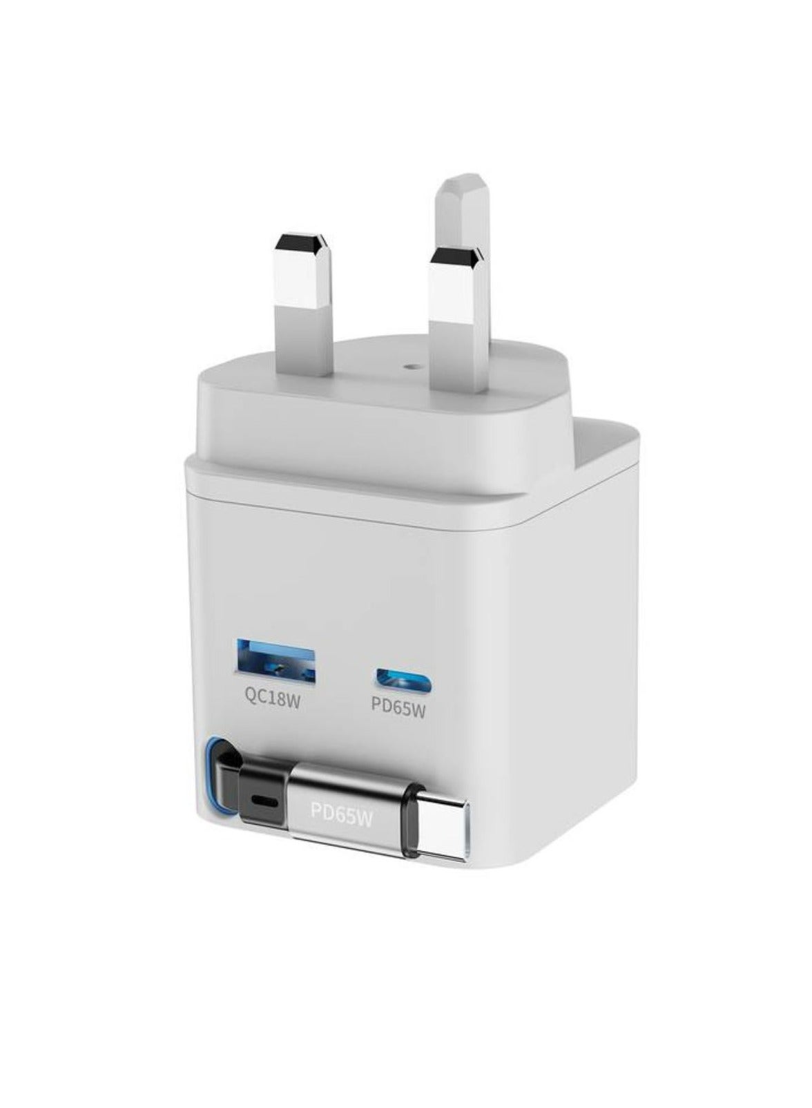 Compare Dual Port Retractable GaN Charger, Builtin Safeguards, 3Device Charging, 65W Power Delivery, Fire Proof Material, Patented Design, 75cm Retractable TypeC Cable  White at KSA Price