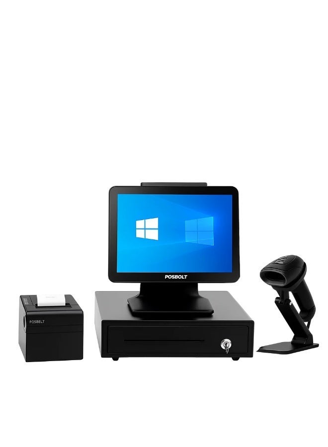 Compare AllinOne POS System Combo POSBOLT i5 8GB 256GB SSD, 15? Touch Screen with VFD, Printer, Cash Drawer & Barcode Scanner at KSA Price