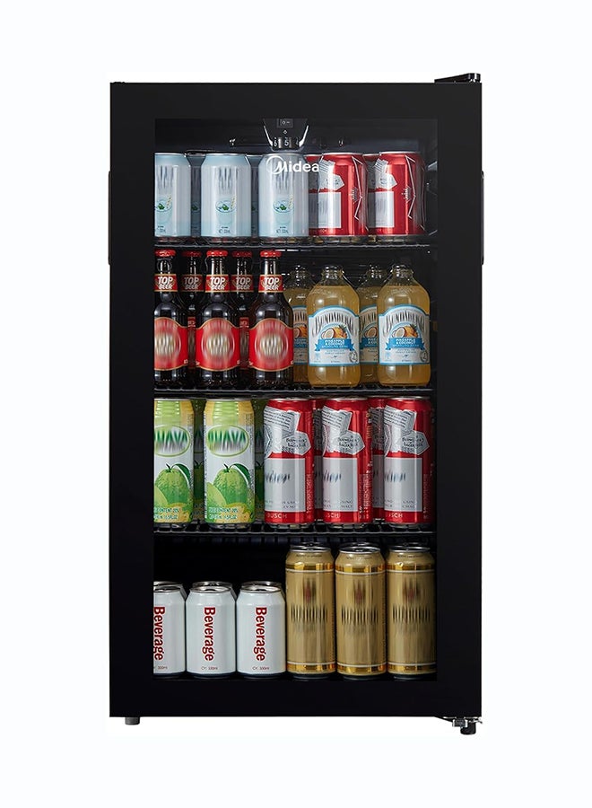 Compare Freestanding Single Door Beverage Cooler With 150L Gross & 93L Net Capacity, AirCooled Thermostatic Wine Cabinet, Compact Cooler With Glass Door, Recessed Handle, 150 L 220 kW MDRW150FGG22AE black at KSA Price