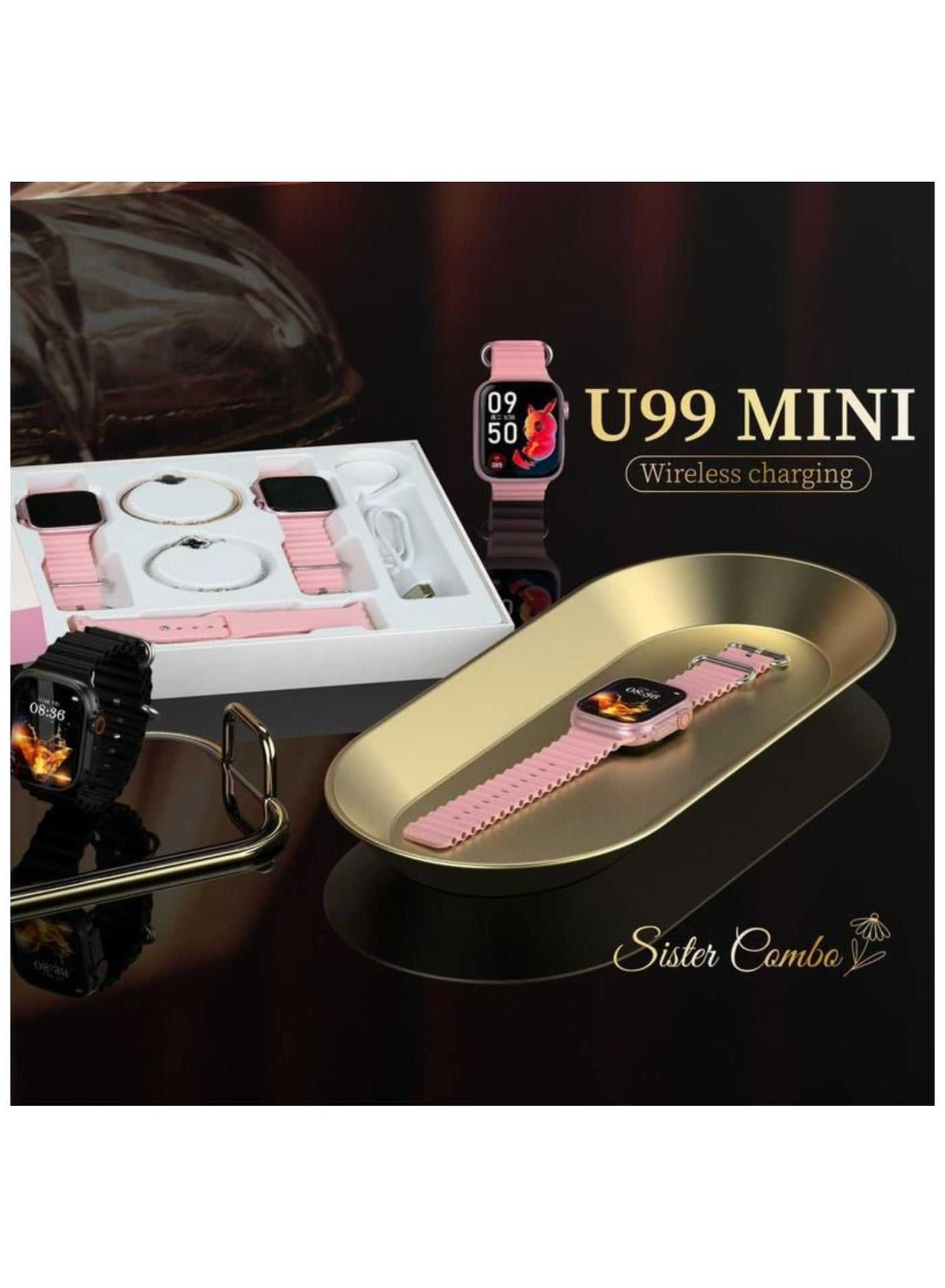 Compare U99 Mini Smartwatch with Wireless Charging, Durable Space Aluminium Case, Fitness Tracker, Heart Rate Monitor, Sports Mode, Waterproof, Compatible with Android & iOS – Pink at KSA Price