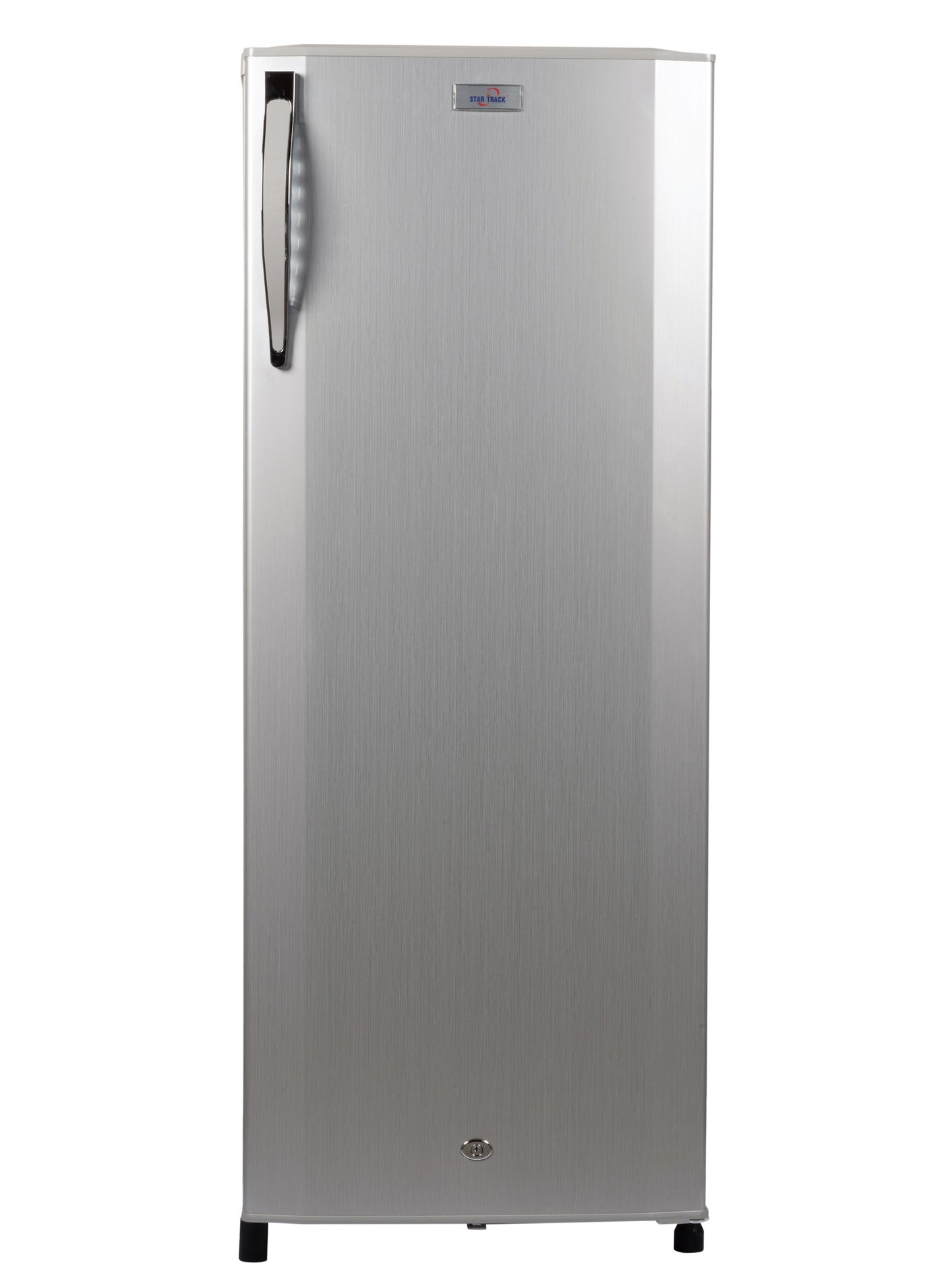 Compare STAR TRACK 275L Gross  230L Net capacity Single Door Refrigerator, Lock and Key, Led Light, Glass Shelf, Fridge Basket, Adjustable Thermostat, Adjustable Feet, R600a, Manual Defrost, Hinged Single Door, Dark Grey, STFRG275L STFRG275L at KSA Price