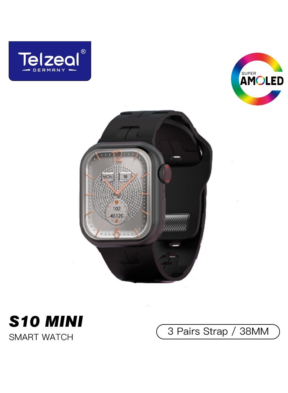 Compare Telzeal S10 Mini AMOLED Display AI Smart Watch With 3 Pair Strap with Wireless Charger For Ladies and Girls Black at KSA Price
