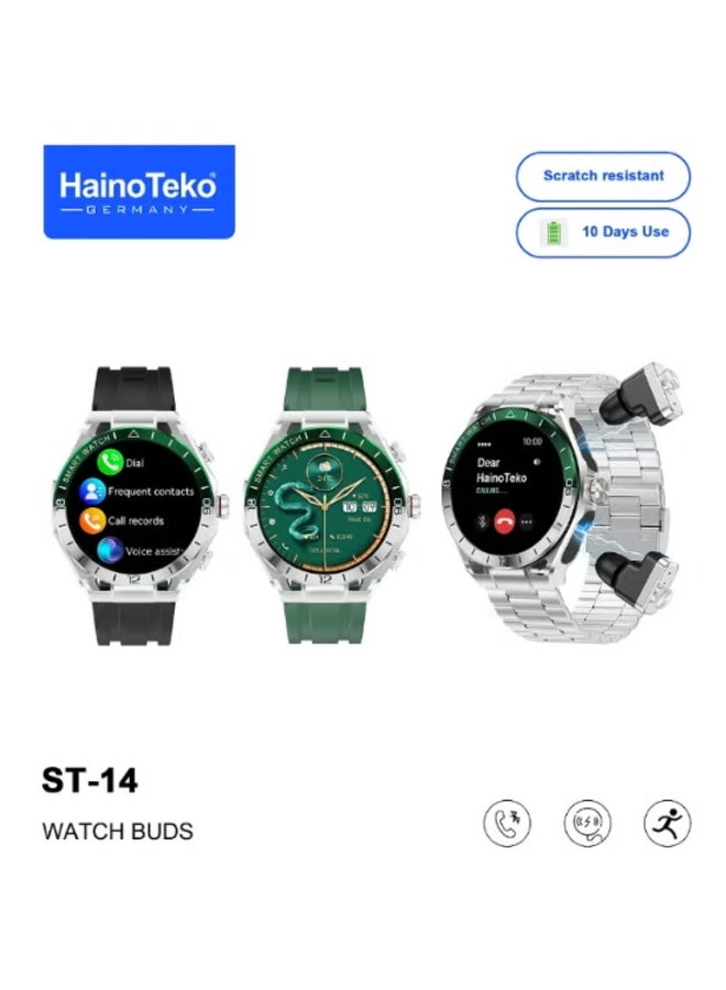 Compare Haino Teko ST14 Watch Buds Smartwatch with Builtin Wireless Earbuds Bluetooth Calling, AMOLED Display, 3 Interchangeable Straps, Health Monitoring, MultiSport Modes & Long Battery Life Designed for Men at KSA Price