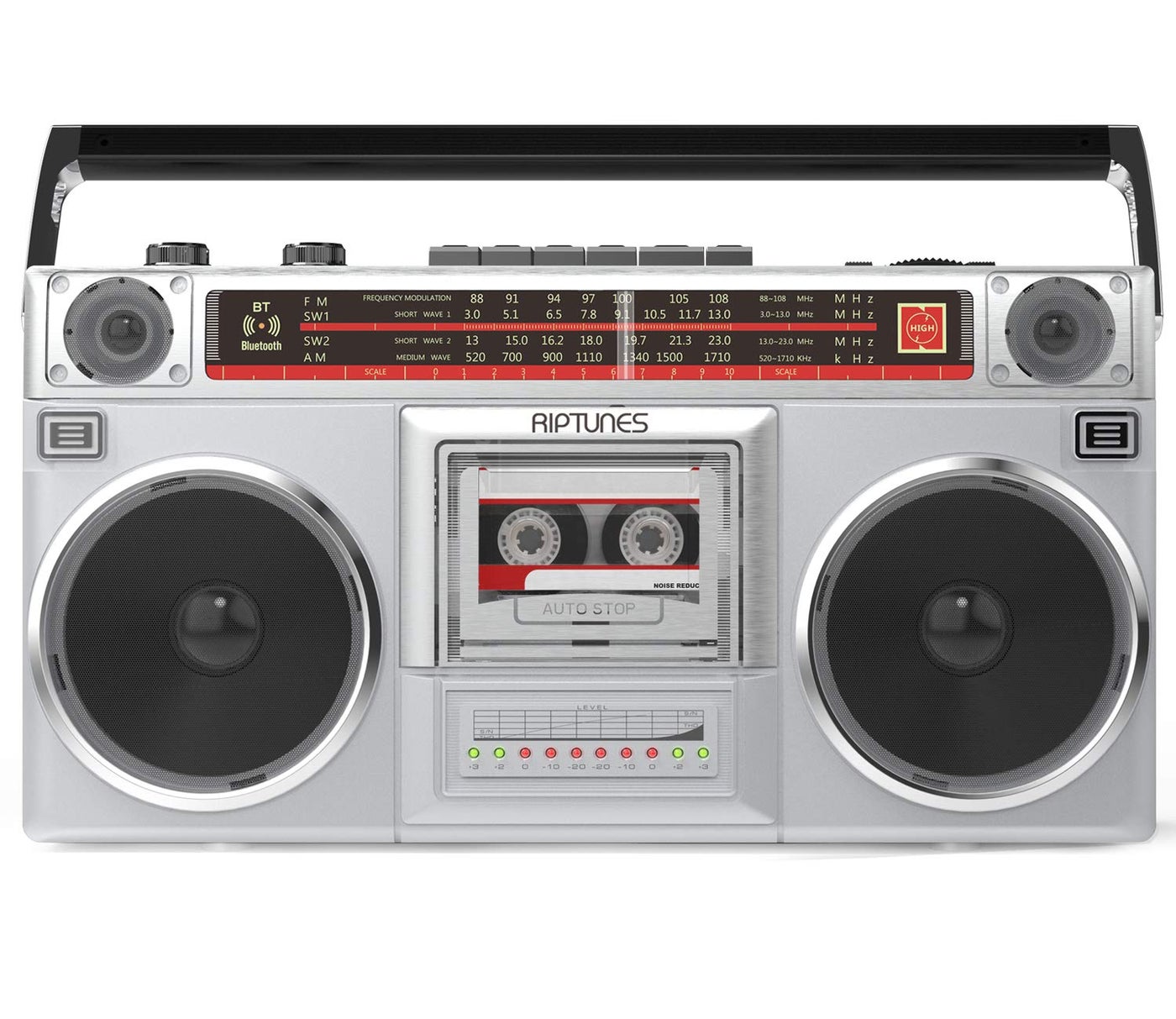 Compare Riptunes Boombox Radio Cassette Player Recorder, AMFM SW1SW2 Radio, Wireless Streaming, USBMicro SD Slots, Aux in, Headphone Jack, Convert Cassettes to USBSD, Classic 80s Style Retro, Black at KSA Price