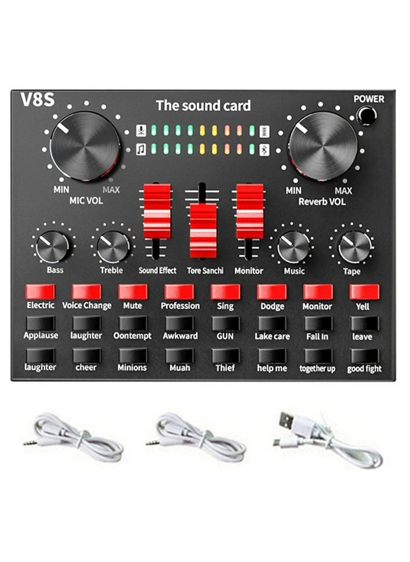 Compare V8S Live Sound Card Bluetooth Sound Mixer Board 3.5mm Audio Interface Live Sound Card with 16 Sound Effects 6 Connecting Methods Dual DSP Noise Reduction Chip For Live Streaming Recording Game PC at KSA Price