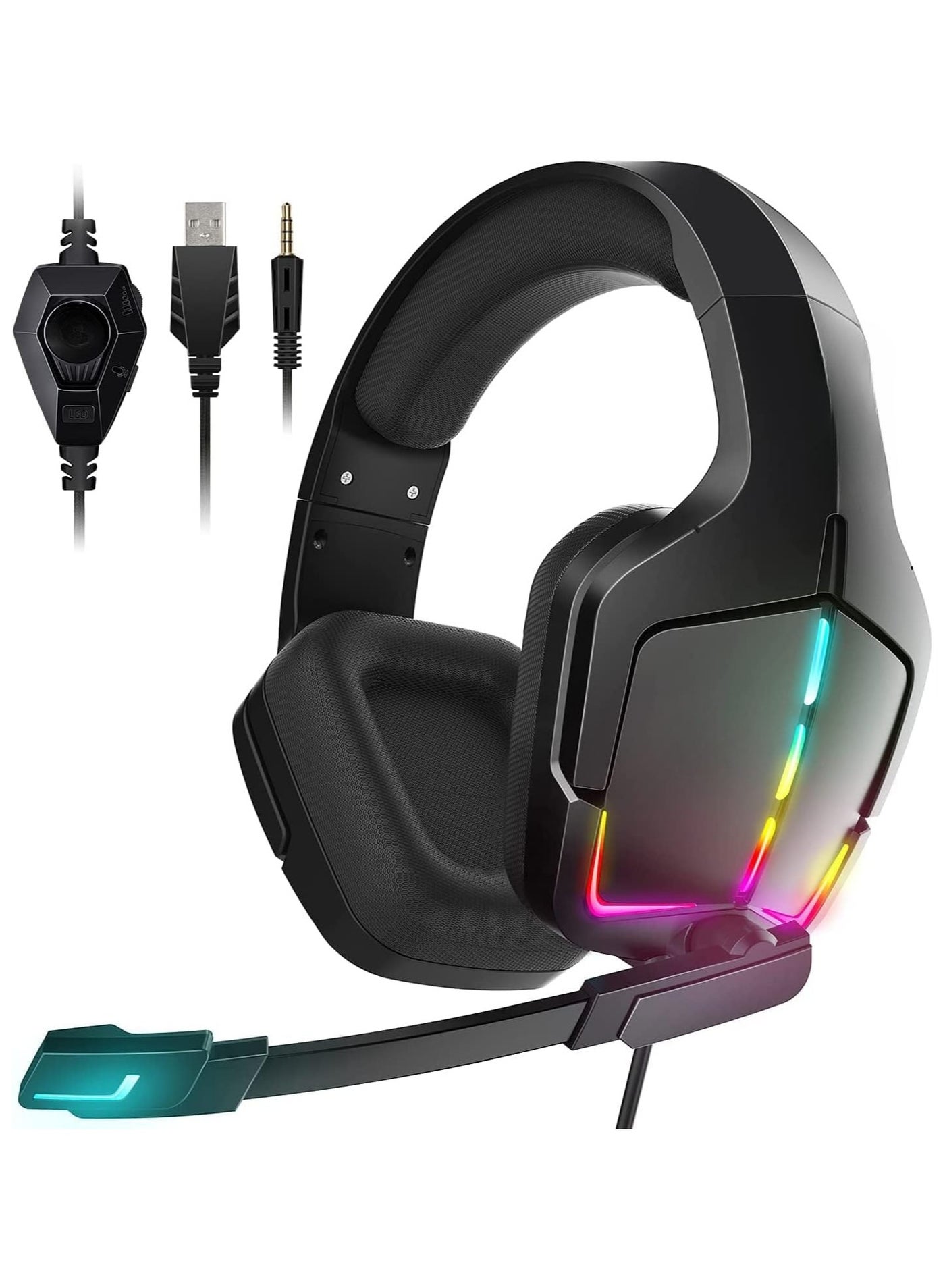 Compare Gaming Headset PS5 Headset PS4 Headset with Microphone Dynamic RGB LED Effect Gamer Headsets for Computer Laptop 3.5mm Wired Stereo Bass Over Ear Mic Gaming Headphones at KSA Price