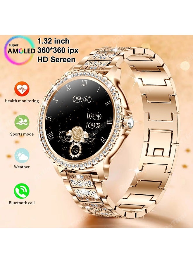 Compare Smart Watches for Women AnswerMake Call,Fitness Tracker Smartwatch for Android iOS,1.32 HD Touch Screen with Heart Rate Sleep Monitor AI Voice,Gold at KSA Price