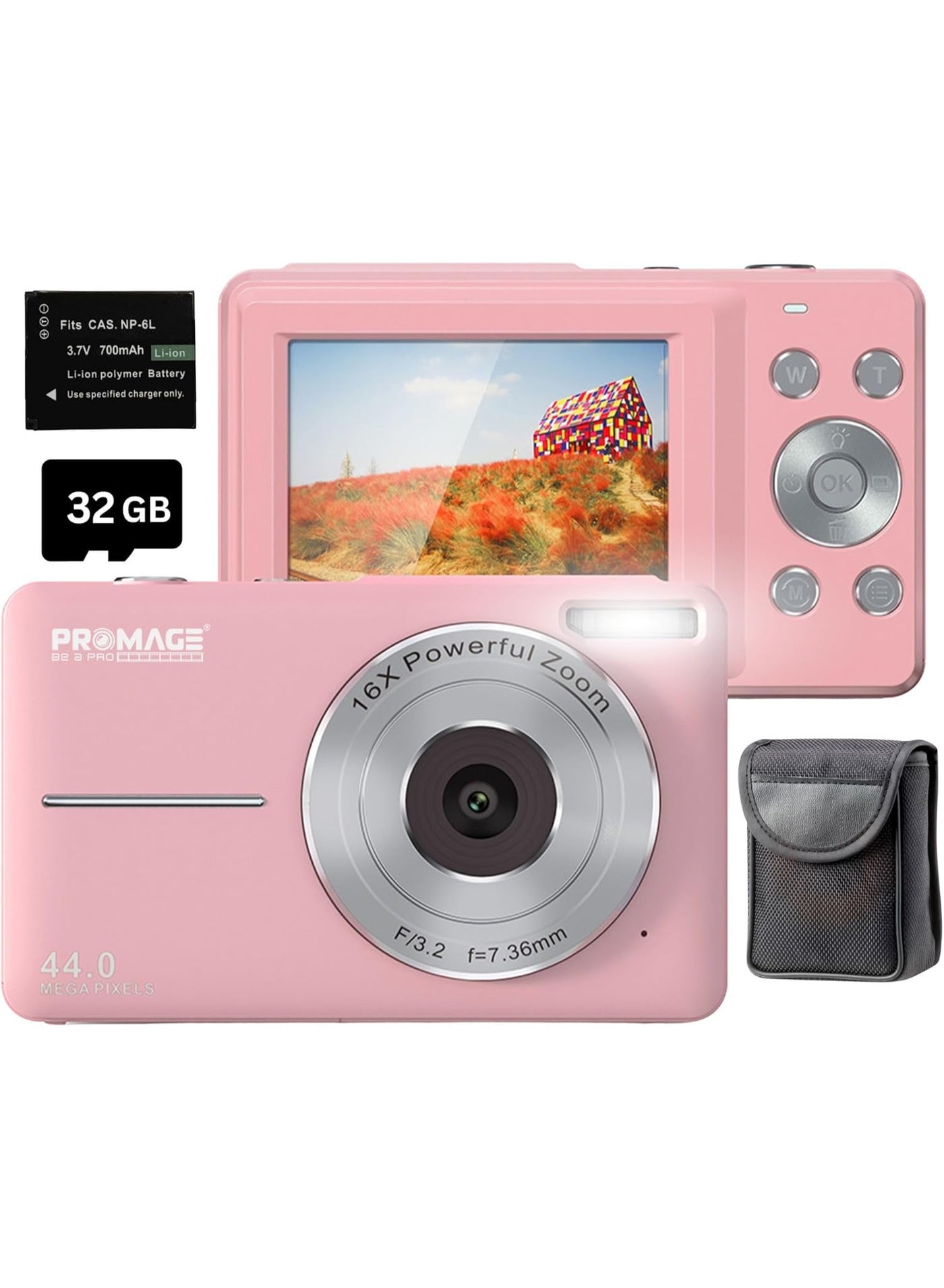 PROMAGE PC100 Pink Digital Camera 44MP 1080P Full…