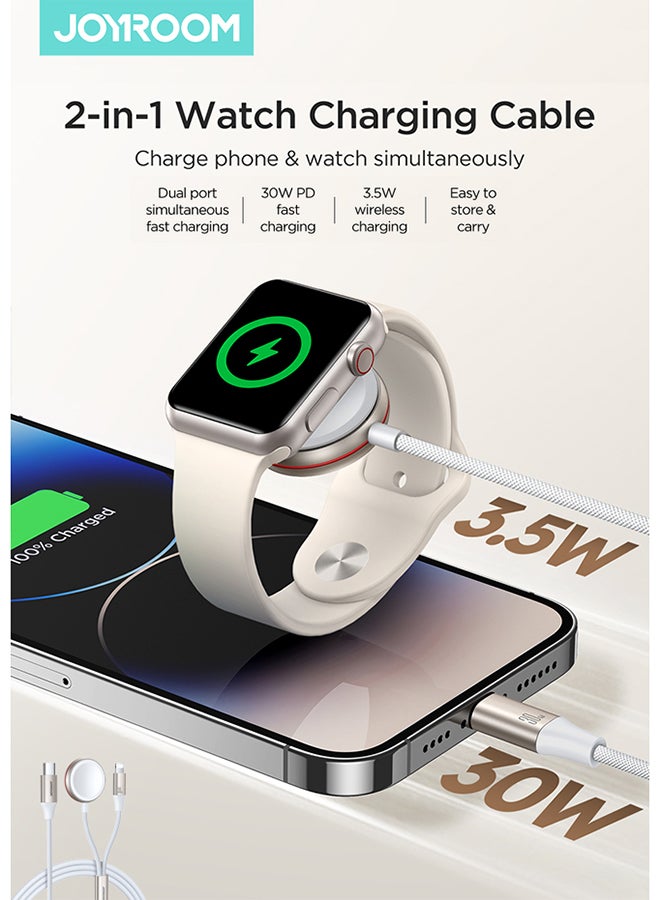 Compare 2in1 Magnetic Charging Cable for Apple Watch & iPhone – 1.5m USBC | 30W PD Fast Charge + 3.5W Wireless, Smart Chip & Safety Protection | Compatible with All Apple Watch Series White at KSA Price