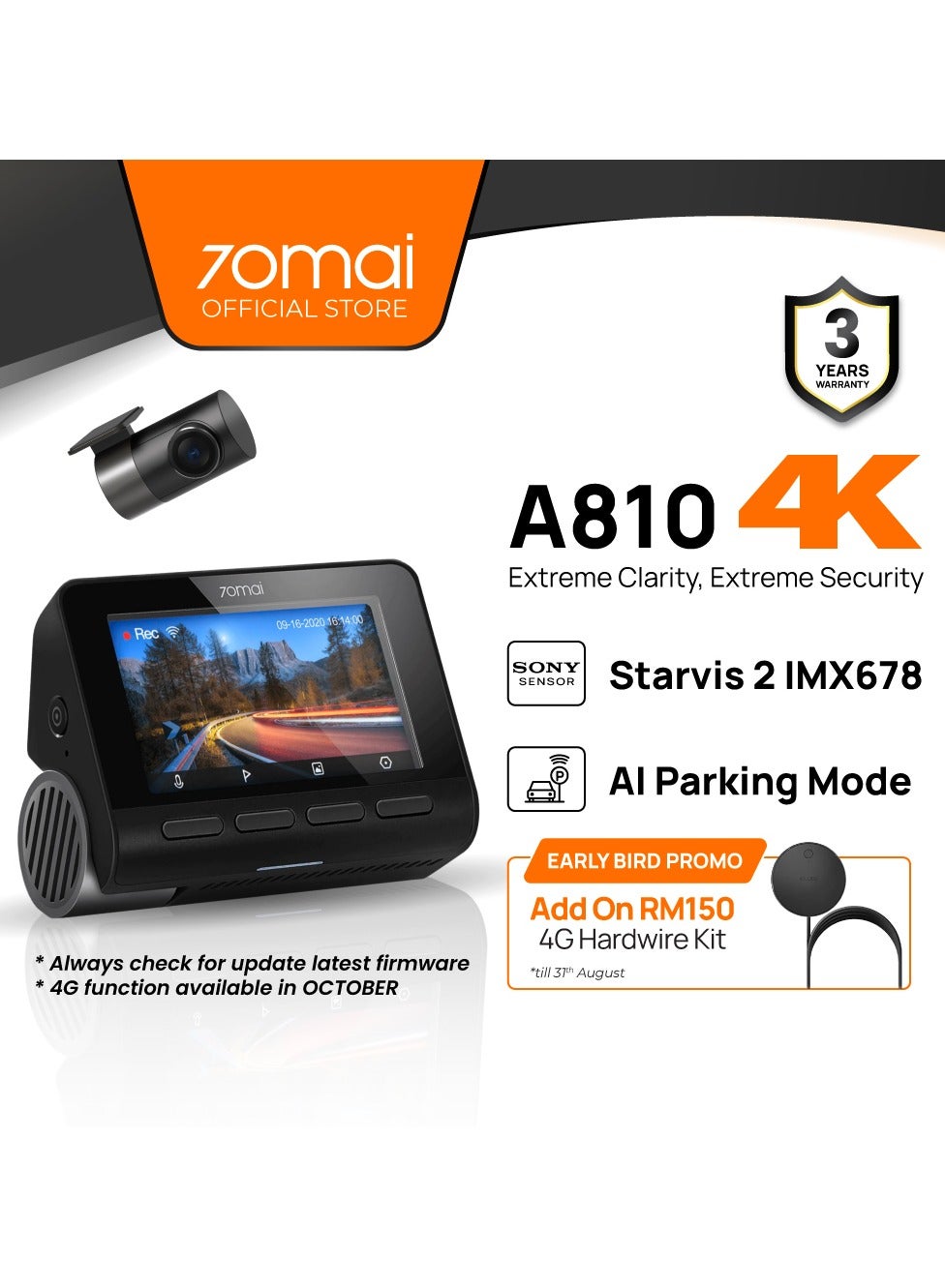 Compare 4K A810 HDR Fash Cam Set With Sony Starvis 2 at KSA Price
