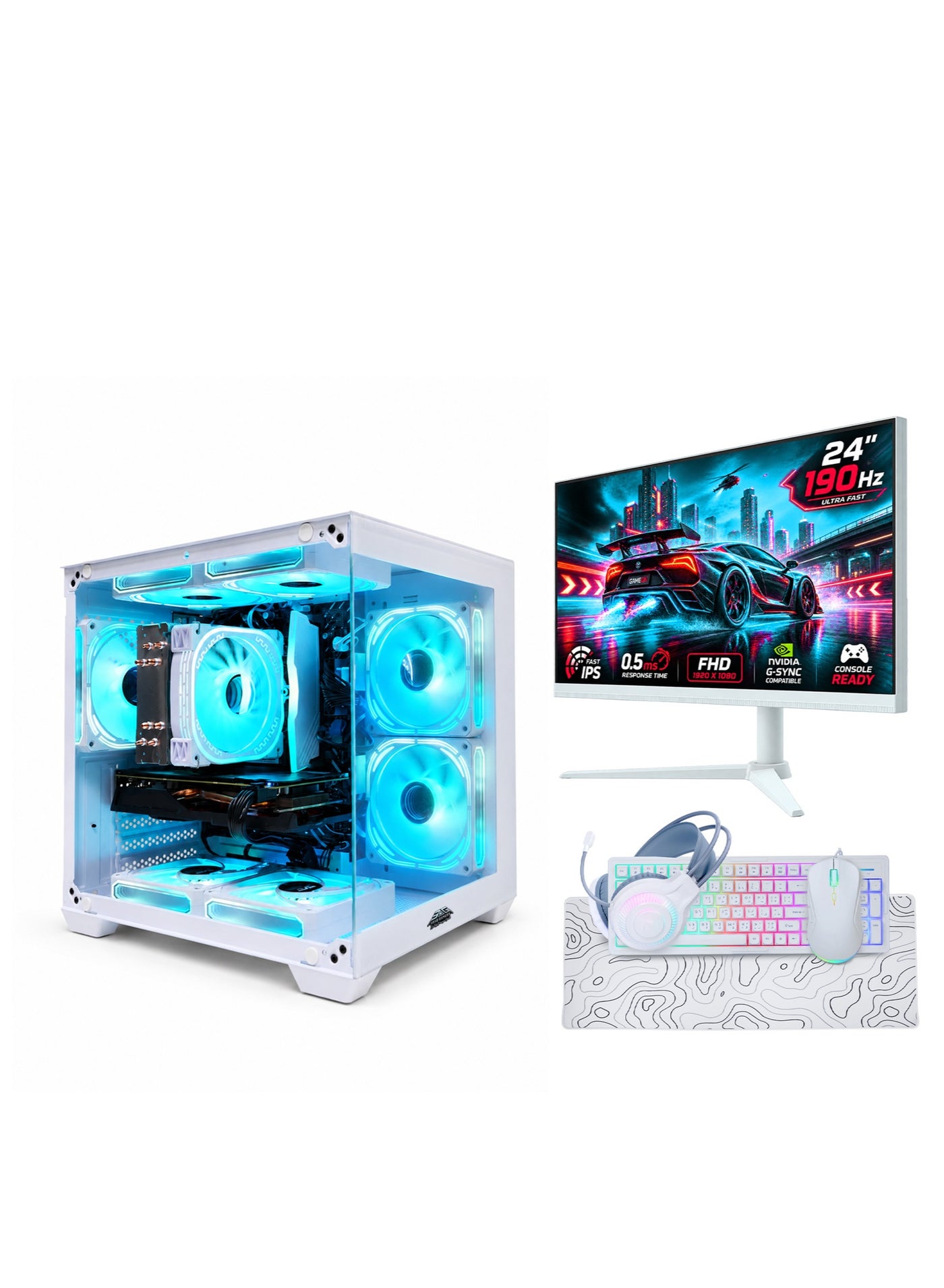 Compare Gaming PC Bundle Intel Core i512400F RTX 5060 Ti 8GB 16GB RAM 1TB NVMe SSD with 24 FHD 190Hz Monitor, Keyboard, Mouse & Headset, White at KSA Price