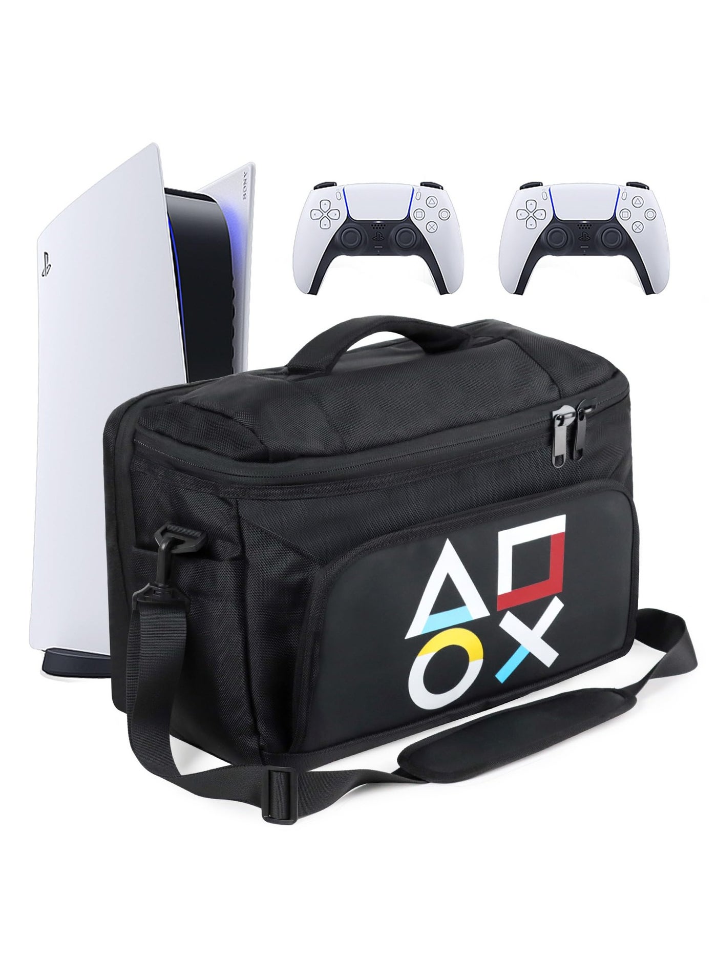 Compare Protective Case for PlayStation 5PS5 Slim, Large Capacity Carrying Case with Shape Pattern, Adjustable Travelling Shoulder Bag for PS5 DiscDigital Console Storage at KSA Price