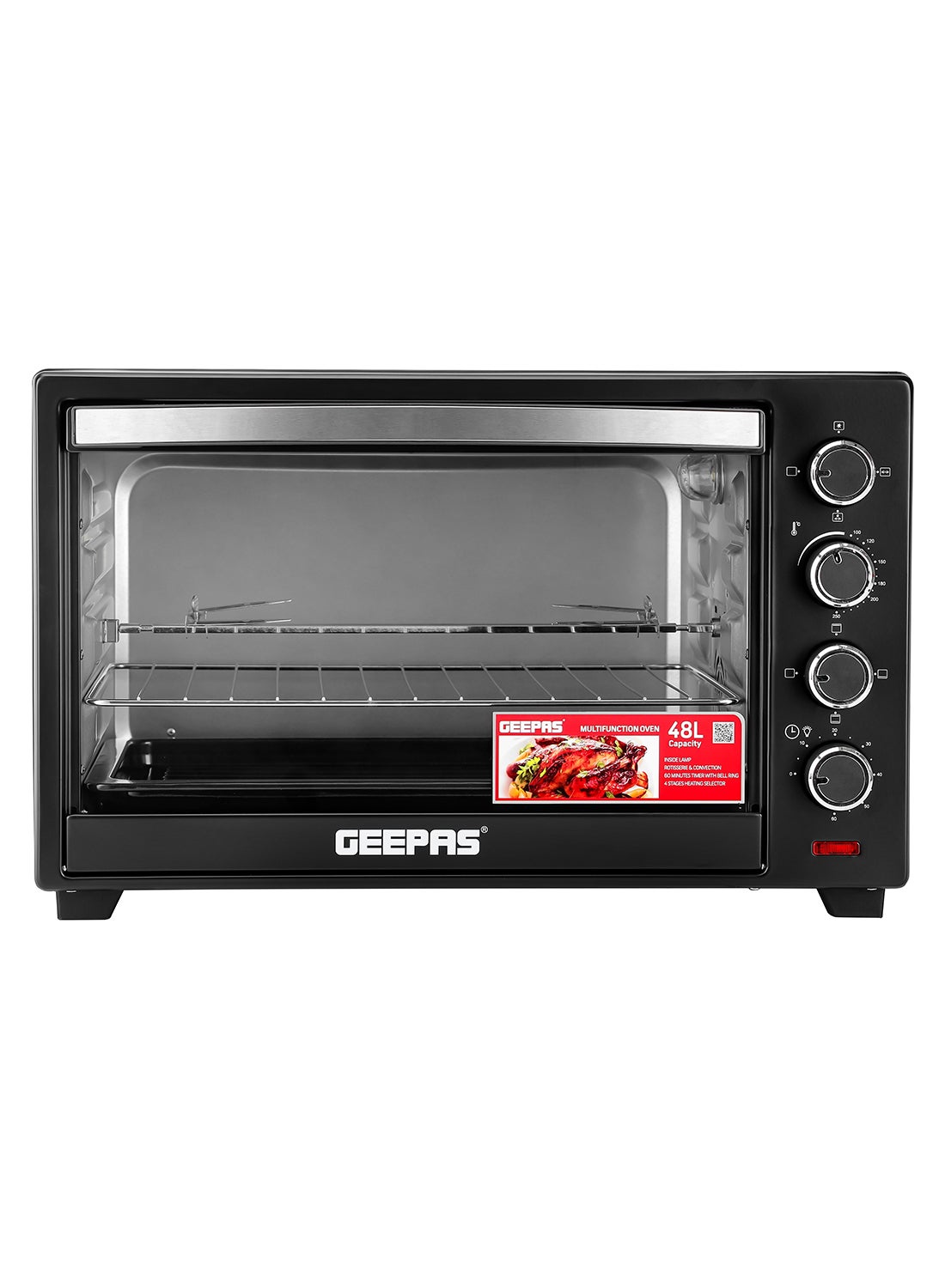 Compare Electric Oven With Convection and Rotisserie Function 4 Knobs and Temperature 100250Degrees Celsius, 60 Minute Timer with Bell, Perfect for Grilling, Toasting and Roasting 48 L 2000 W GO4451N Black at KSA Price