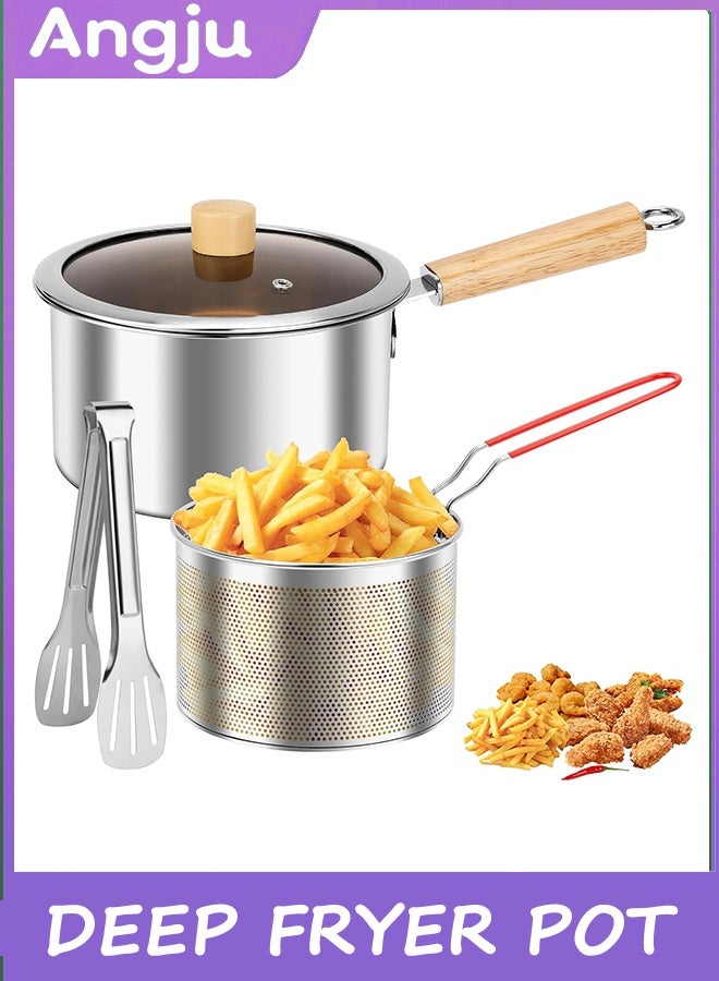 Deep Fryer Pot with Basket and Handle, Stainless…