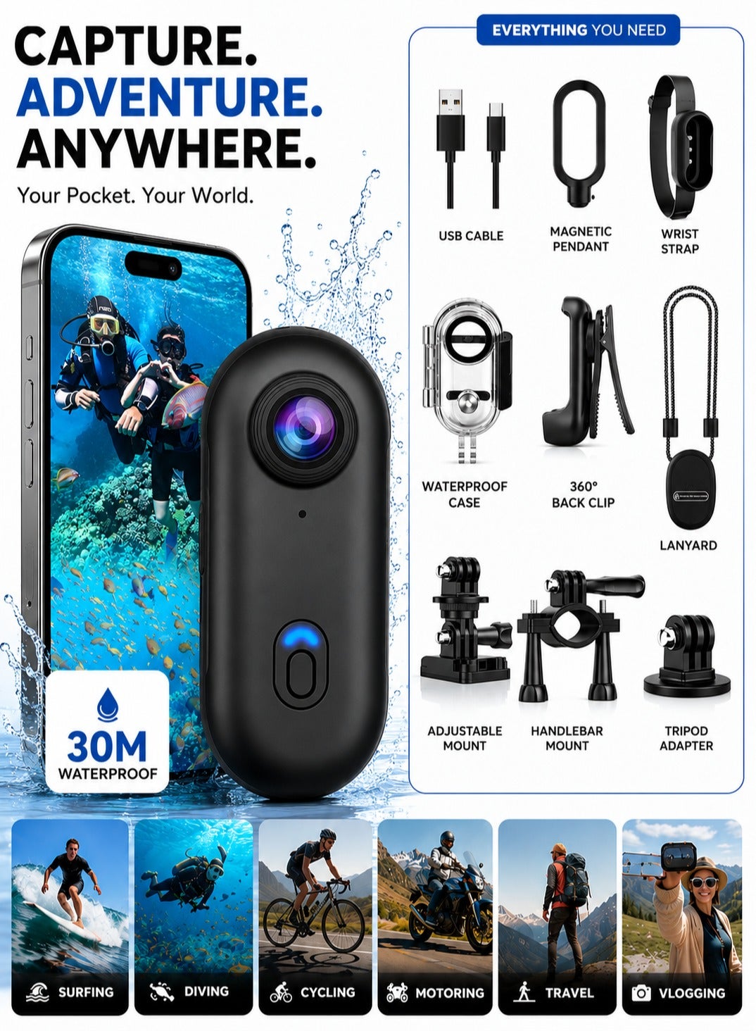 Compare ARS  4K Ultra HD Action Camera with IPX7 Waterproof, HandsFree POV Recording, Helmet Cam for Cycling & Motorcycle Underwater Vlogging Camera at KSA Price
