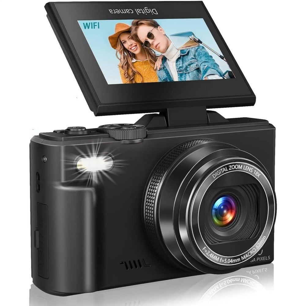 Compare 5K Digital Camera, WiFi 75MP Digital Point and Shoot Camera with 18X Zoom Anti Shake, 3 180Flip Screen Compact Travel Camera with Flash for Adult Beginner 2 Batteries+ 32GB SD Card Black at KSA Price