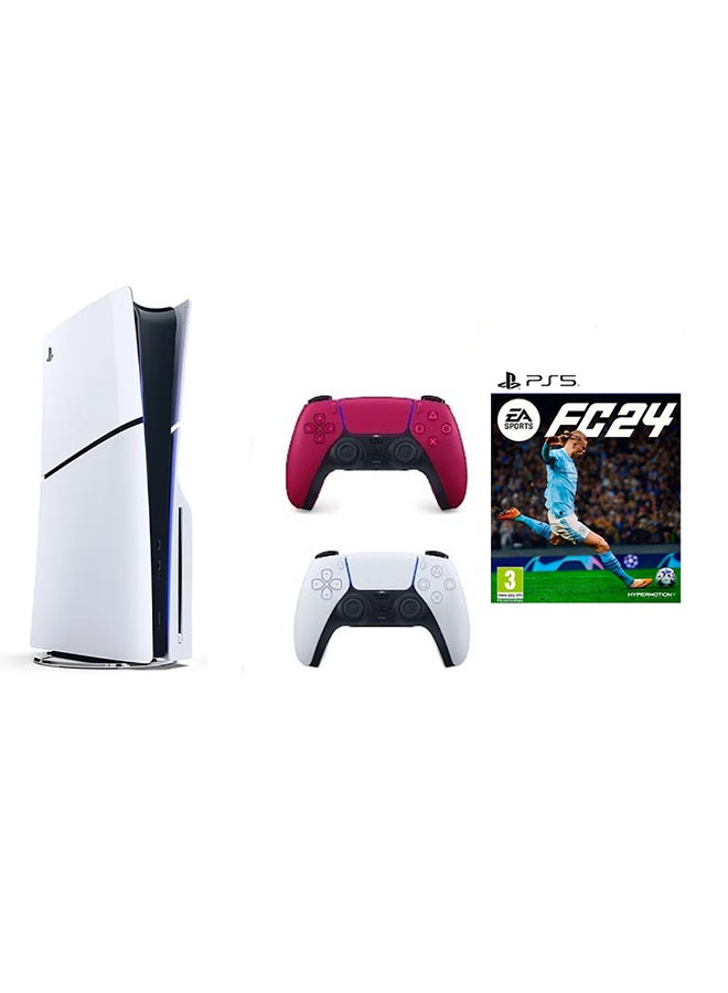 Compare PlayStation 5 Disc Slim Console With Extra Red Controller And FC 24 at KSA Price