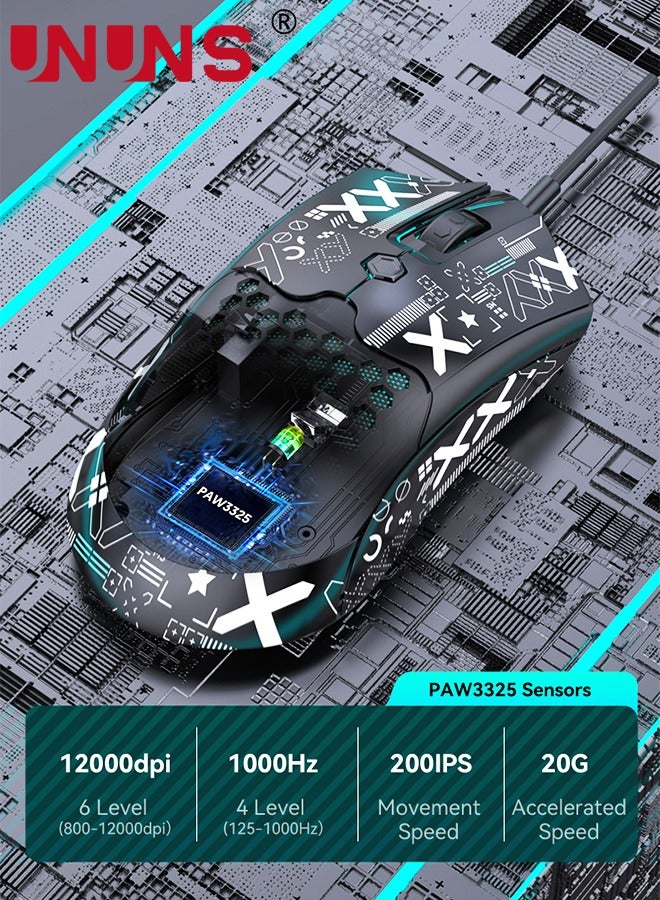 Compare Wired Gaming Mouse,M5 RGB Lightweight PC Gaming Mice With 12000 DPI 6 Programmed Buttons,65g Honeycomb Shell,Ultralight Ultraweave Cable,Pixart 3325 Optical Sensor Gamer Mice,Black at KSA Price