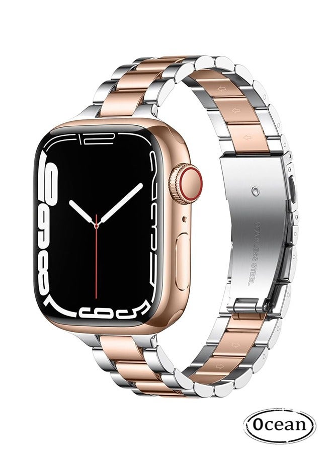 Compare Metal Strap Compatible with Apple Watch Strap 45mm 44mm 42mm, Stainless Steel Slim Replacement Band, Compatible with Apple Watch SE Series 987654 SEiWatch Strap, SilverRose Gold at KSA Price