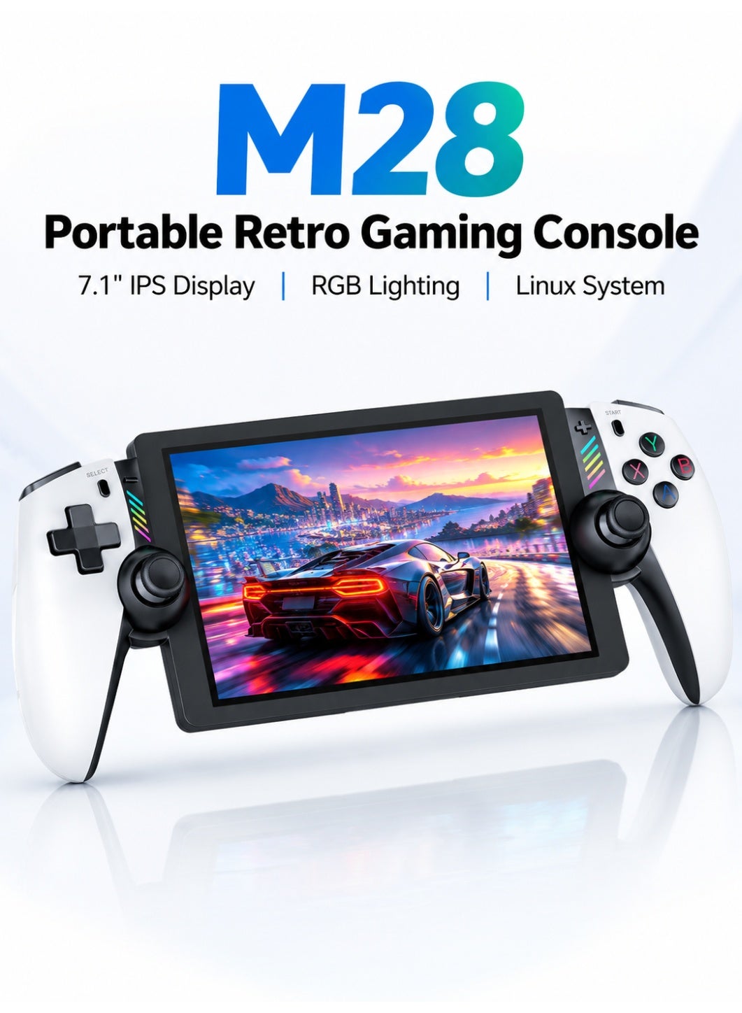 Compare M28 Portable Retro Gaming Console, 7.1Inch IPS HD Display, 1024 × 600 Resolution, RGB Lighting, Linux System, 30+ Emulator Platforms, PS2 Game Support, Hall Linear Triggers & Vibration Feedback at KSA Price
