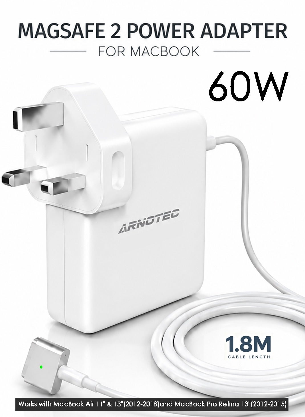 Compare 60W MagSafe 2 TTip Power Adapter Charger for MacBook Air 11 & 13 20122018 MacBook Pro Retina 13 20122015, 1.8m Cable with LED Indicator, UK Plug at KSA Price