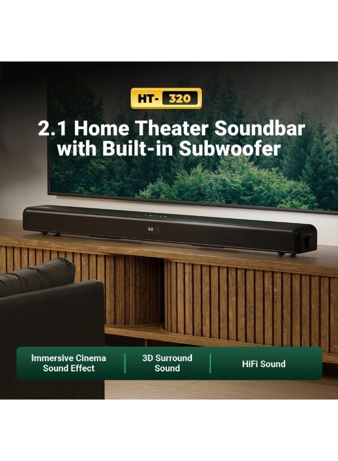 Compare HT320 2.1Ch Home Theater Soundbar with Builtin Subwoofer 80W 3D Surround HiFi Audio from 6 Speakers, Bluetooth 5.0, MultiInput HDMIOpticalAUXUSB, Remote Control for TV at KSA Price