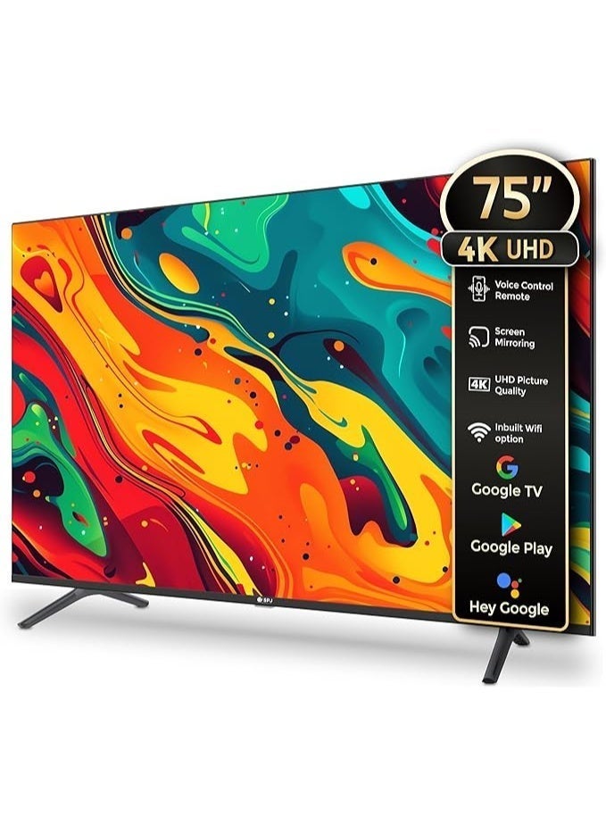 Compare SPJ 75Inch 4K UHD Android Smart LED TV – Voice Control Remote, Screen Mirroring, Bluetooth, HDMI & USB Ports, Builtin WiFi, Google Play, BezelLess Design – Black | 1Year Warranty at KSA Price