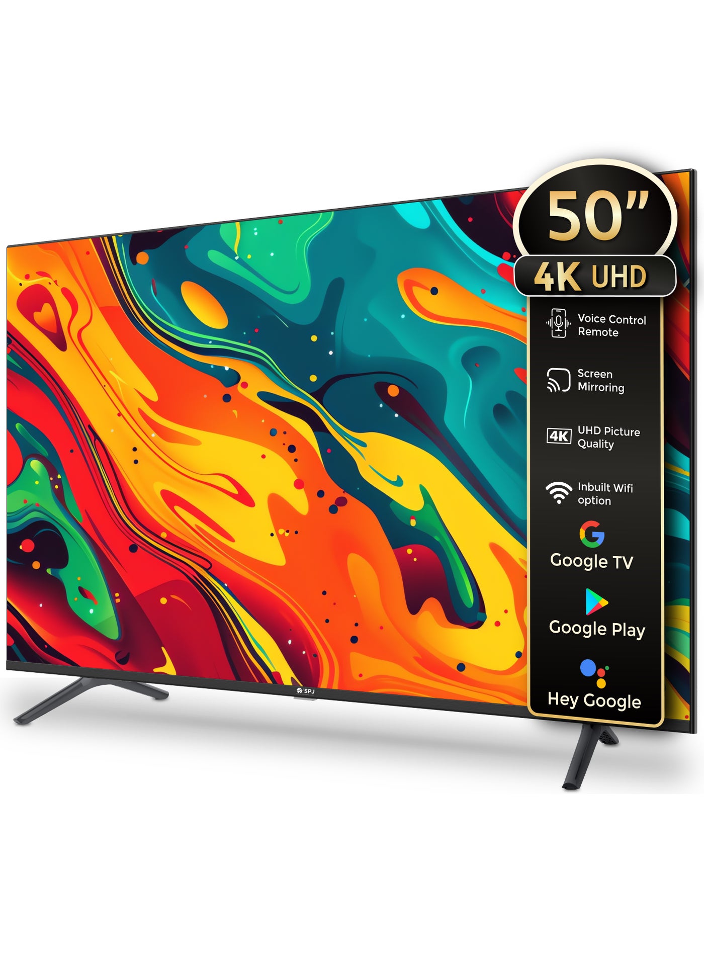 Compare SPJ 50 Inch 4K UHD Smart Android LED TV with WiFi, Voice Control Remote, HDMI & USB Ports, HDR Display – Black at KSA Price