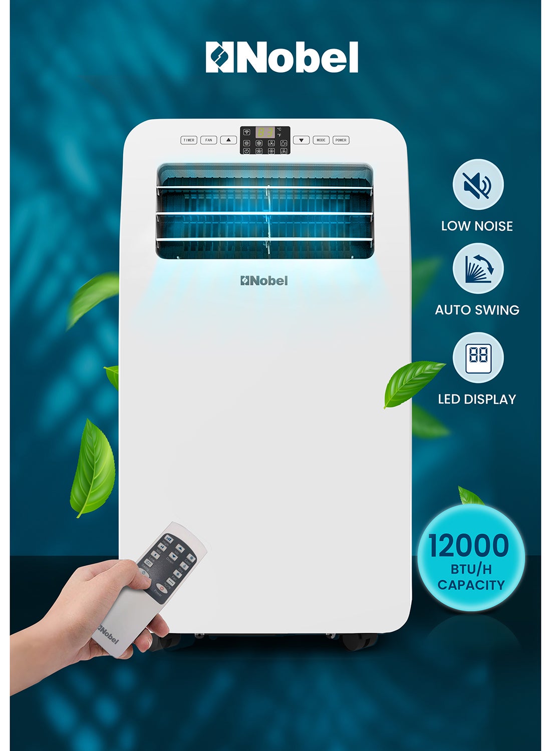 Compare Portable Air Conditioner, Cooling Only, 12000 BTU, Elegant Design, Auto Swing, Low Noise, 24Hour Timer, Remote Control, Rotary Compressor, R410A Refrigerant, Efficient Cooling with Style 3500 W NPAC12C White at KSA Price
