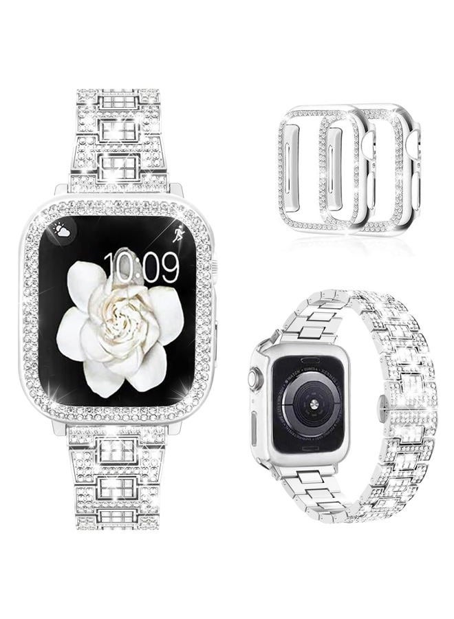 Compare Compatible with Apple Watch Band 42mm with Case Women, Bling Metal Wristband Strap with 2 Pack Bling PC Protective Cover for iWatch Series 32142mm, Silver at KSA Price