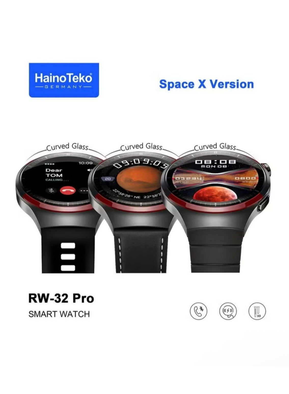 Compare RW32 Pro Space X Version Smart Watch for Men & Boys, Round Shape Curved Display, 3 Pair Straps, Wireless Charger, Black – Stylish Fitness Tracker with Advanced Features at KSA Price