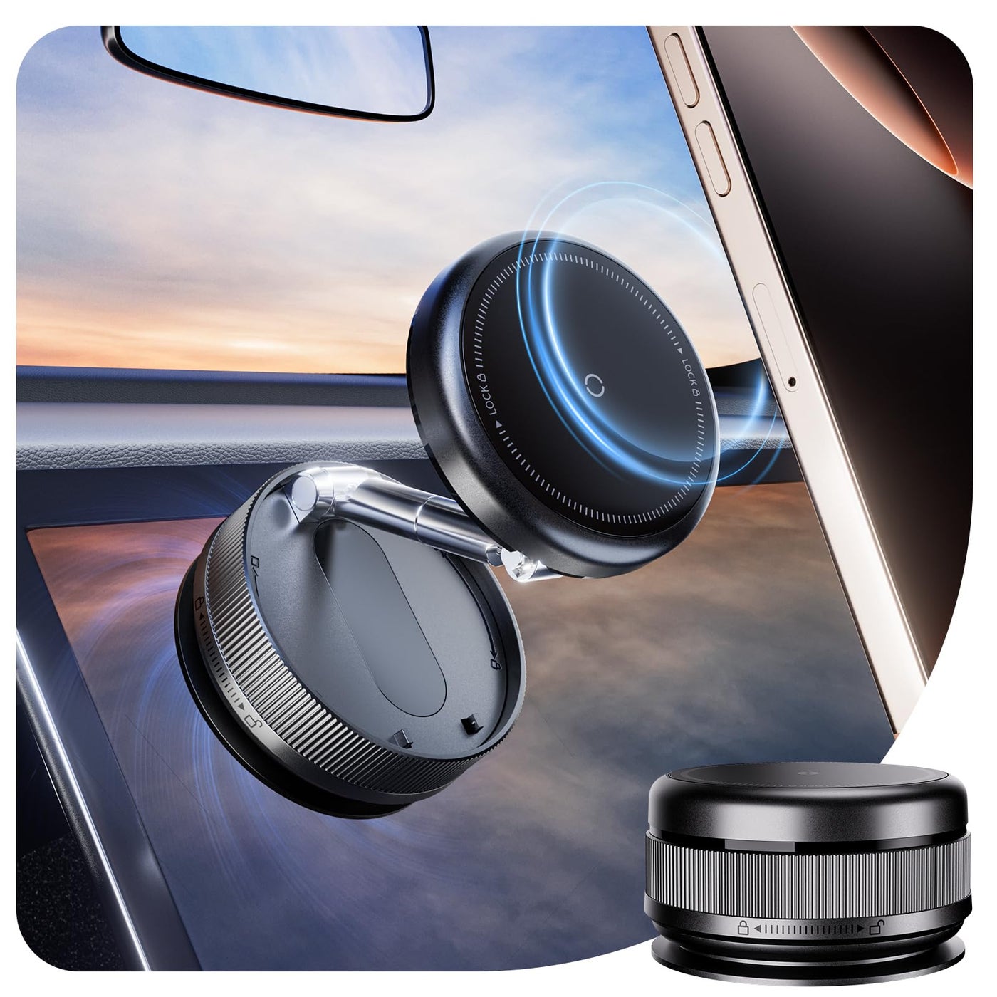 Compare MiiKARE 2025 Upgraded Magnetic Phone Holder 360° Rotating Vacuum Magnetic Car Phone Holder for Magsafe,Adjustable&Foldable Magnets Car Phone Mount for CarsGymMirrorShower for iPhone&Android,Black at KSA Price