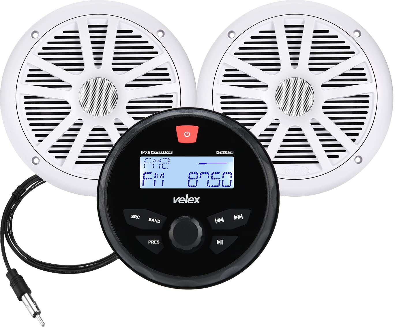 Compare Marine Audio System Stereo Speaker Package, Bluetooth, MP3 USB AM FM Marine Stereo  2 x 6.5 Inch White Speakers, Antenna at KSA Price