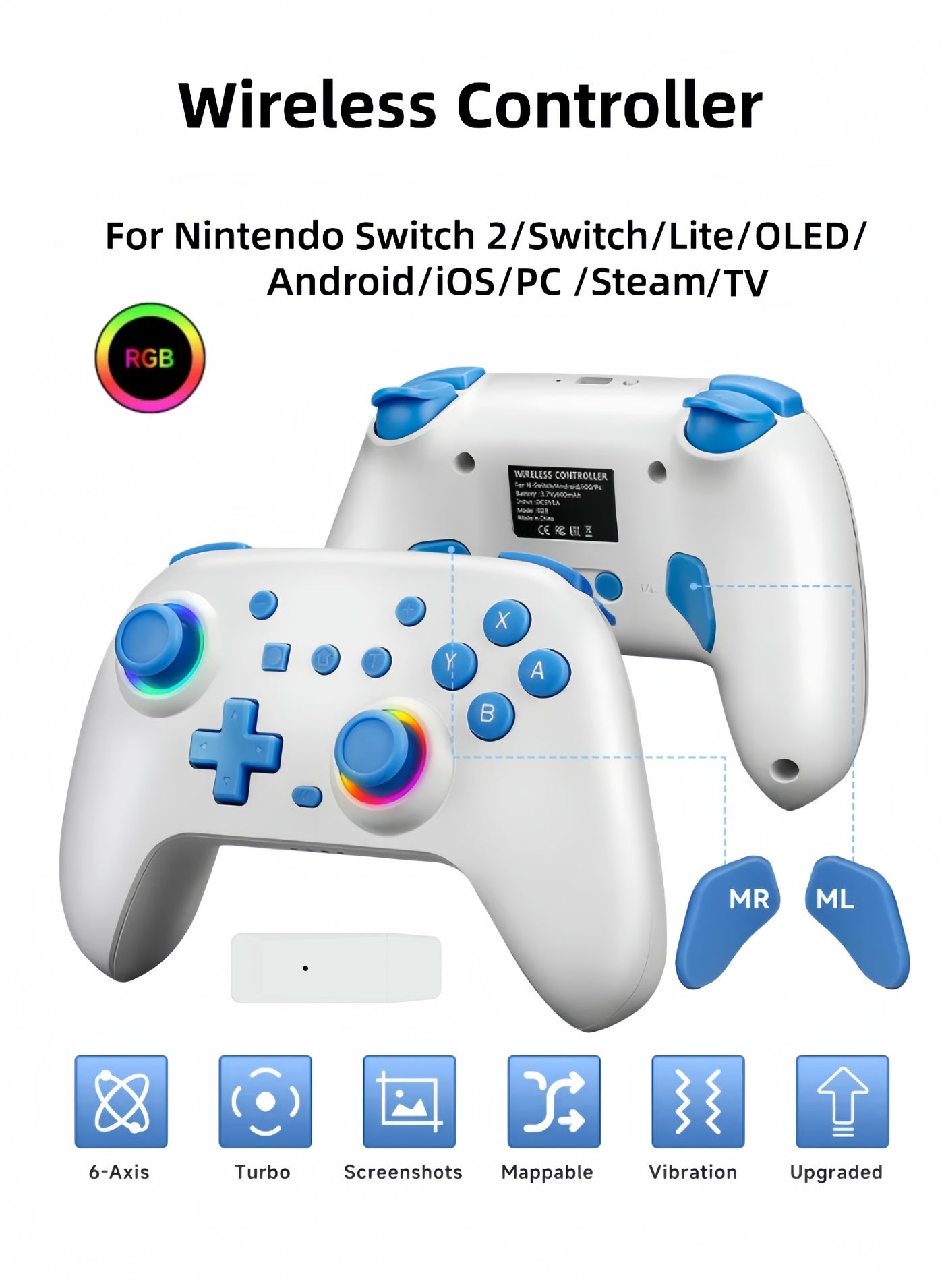RGB Wireless Switch Controller for Nintendo…