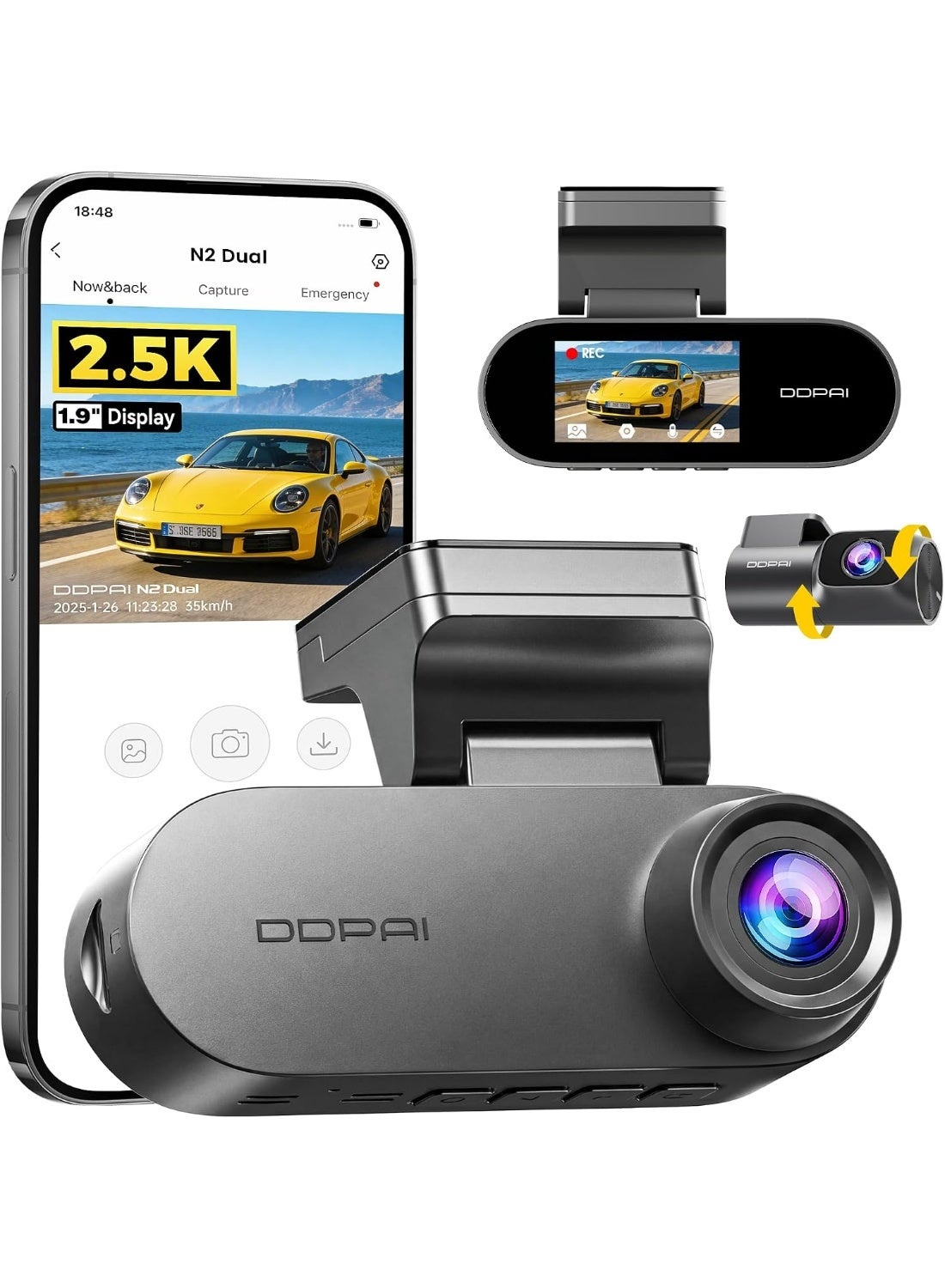 DDPAI Dash Cam for Cars, 2.5K+1080P Front and…