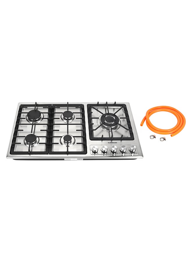 Compare 5 in 1 Gas Hob, 5 Burners Stove with Auto Impulse Ignition, Triple Ring, Rapid, SemiRapid and Auxiliary Burners, Low Consumption OMK7034 Silver at KSA Price