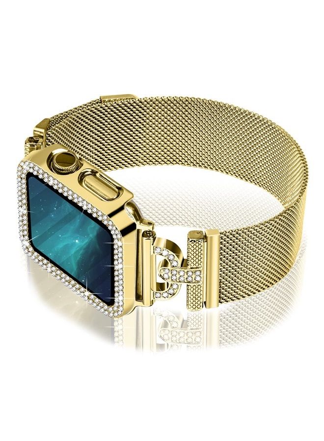 Compare Joyozy Magnetic Band Compatible with Apple Watch Band 38mm 40mm 41mm 42mm 44mm 45mm Milanese Strap with Bling Glitter Case and Screen Protector Dressy Stainless Steel iWatch Loop for Women Gold 41mm at KSA Price