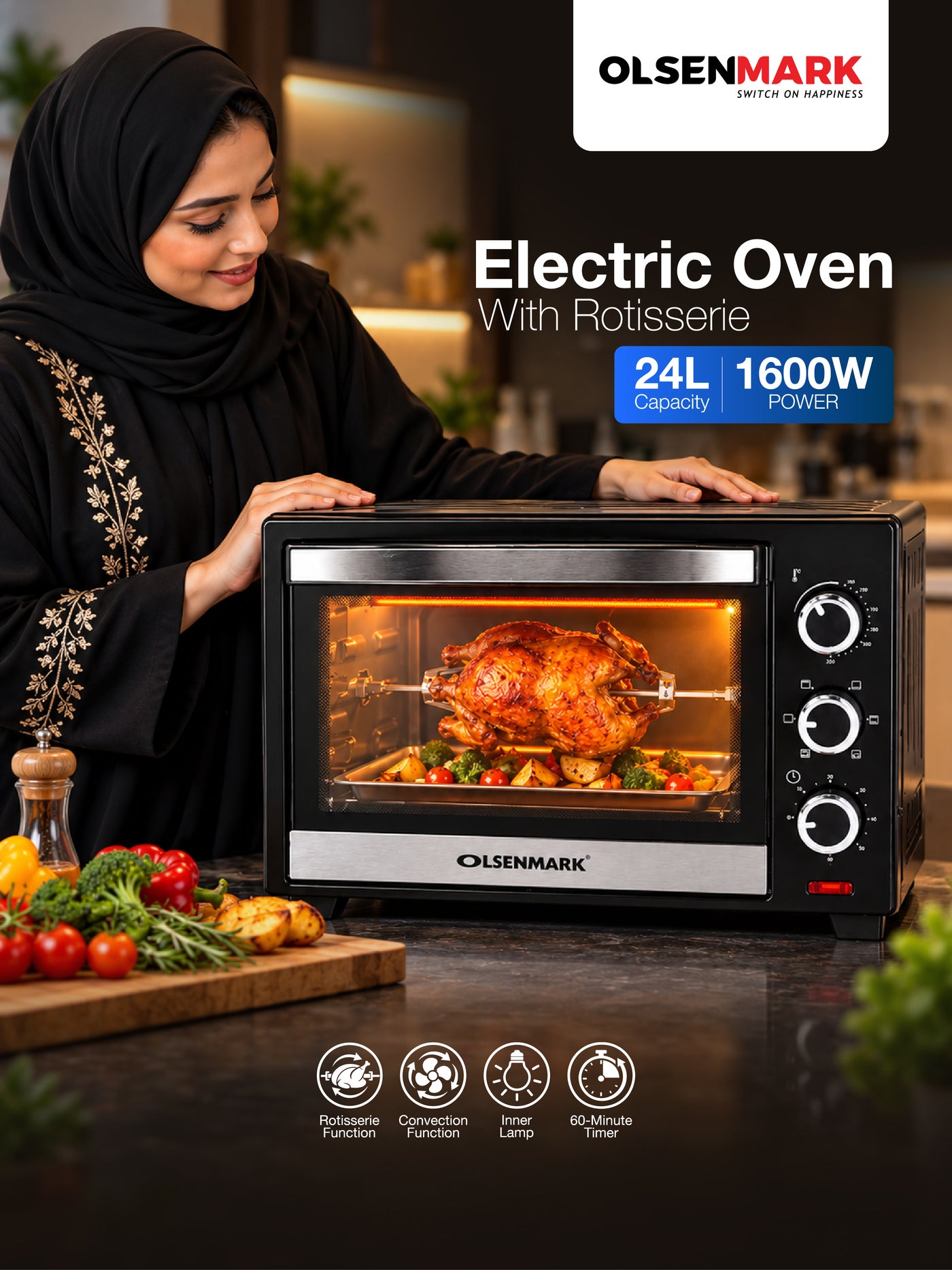 Olsenmark Professional Grade 24L Electric Oven 1600W…