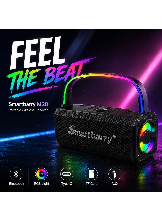 Compare Portable M28 Bluetooth Speaker RGB Dynamic Lighting, Powerful Bass Audio System, TypeC Rechargeable, AUXTF Card Playback, Lightweight Wireless Speaker with Handle  Black at KSA Price
