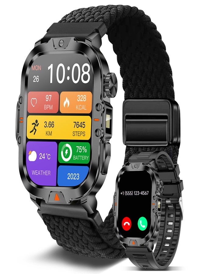 Compare BRUBOSES Smart Watch for Men Military AnswerMake Call 2.01″ Display 170+ Sports Modes Fitness Smart Watch IP68 Waterproof 30 Days Standby Smartwatch for Android iOS Black Extra Nylon Straps at KSA Price