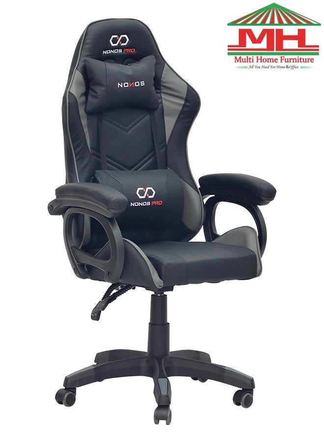 Compare Multi Home Furniture Black & Grey Gaming Chair with Foot Rest | Ergonomic Recliner Chair with Headrest & Lumbar Support | HighBack PU Leather 360° Swivel Chair & Office Chair for Gaming PC & Home at KSA Price